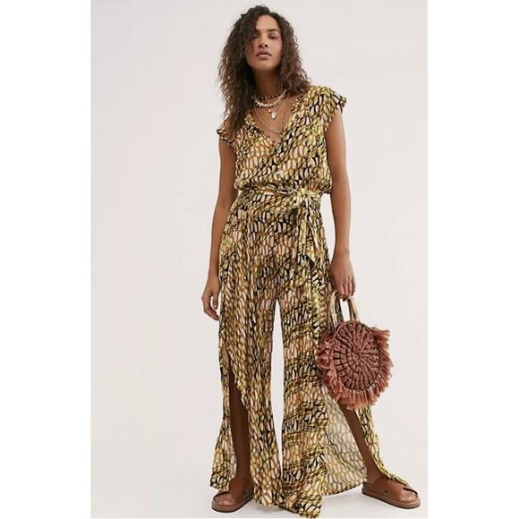 Free People One Yellow Flowy Jumpsuit - Picture 1 of 6